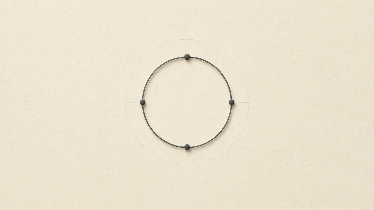 A thin ring with four dots, inside a fainter circle.