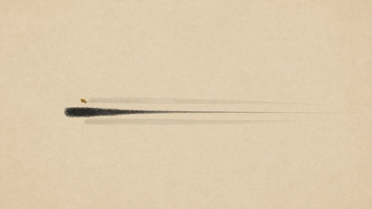 A tapering stroke with a small gold fleck.